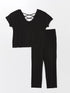 LC Waikiki V Neck Women Pajamas Set